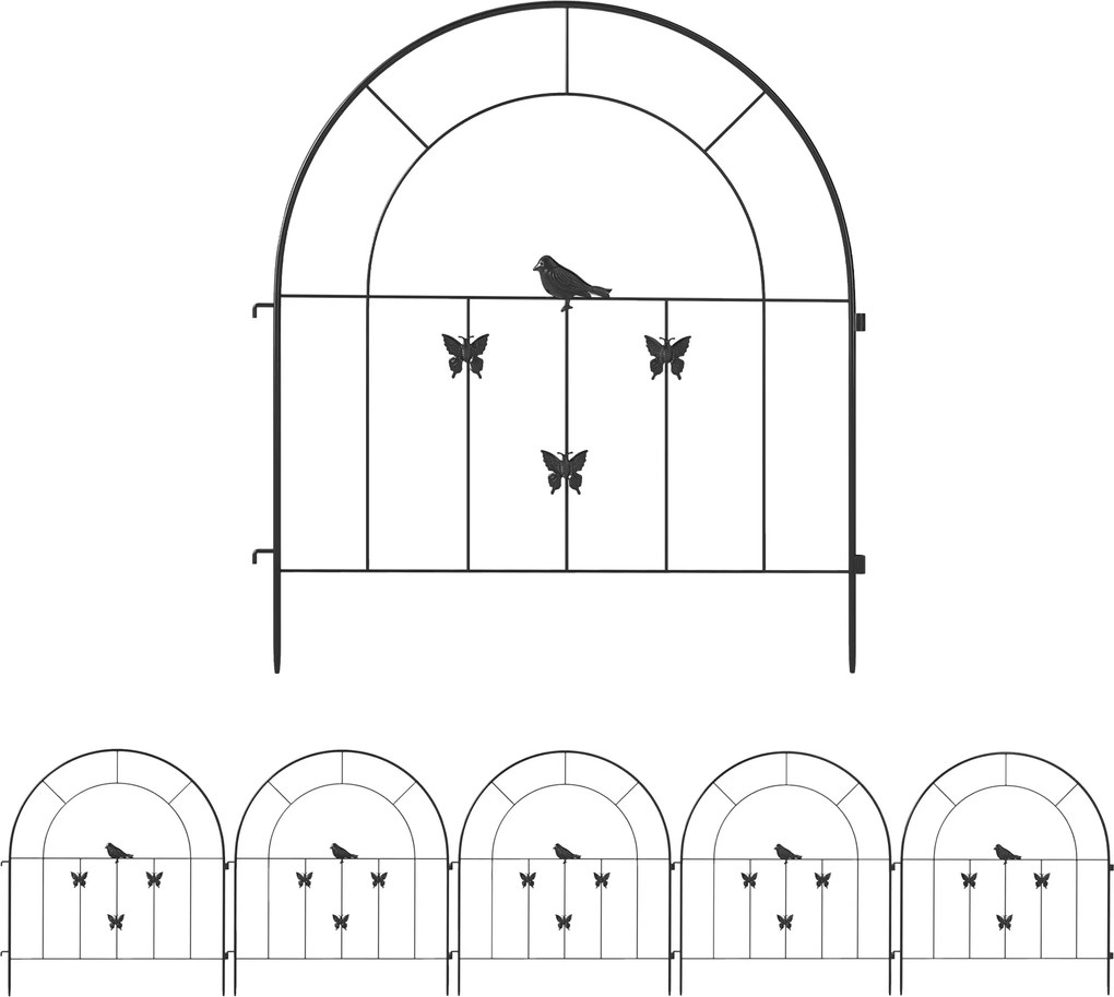 Outsunny Acél Kerti Kerítés 300 cm x 70 cm Magas Dekoratív Rács Kerítés Készlet Kutyakert Kerítés Felső Íves Kerítés Kutyák Számára Tájkerítés Kertek