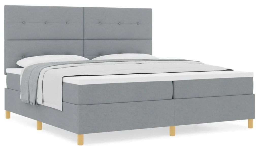 Boxspring Ágy Matrac Világosszürke 200x200 cm Szövet