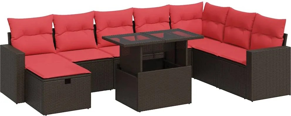 vidaXL 9 részes barna polyrattan akácfa kerti ülőgarnitúra párnákkal