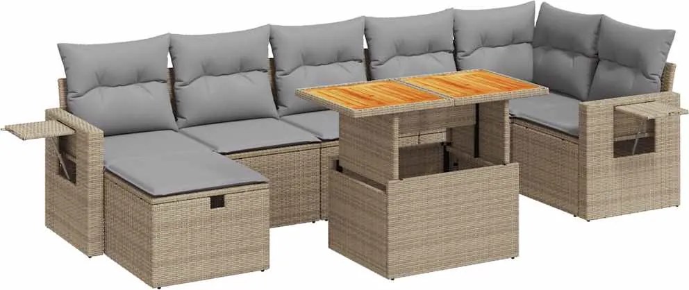 vidaXL 5 részes bézs polyrattan és akácfa kerti ülőgarnitúra párnákkal