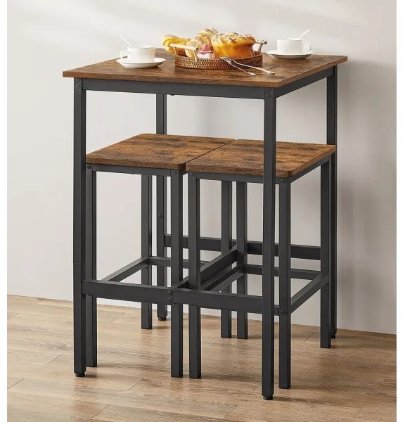 BARTIS bárasztal és 2 db bárszék szett, barna/fekete