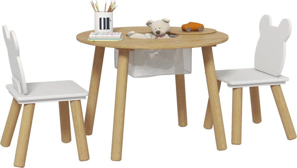 AIYAPLAY 3 darabos gyerek asztal és szék szett - Gyerekasztal 2 székkel, tárolóhellyel 3-6 éveseknek - Játékterembe, hálószobába vagy bölcsődébe | Aos