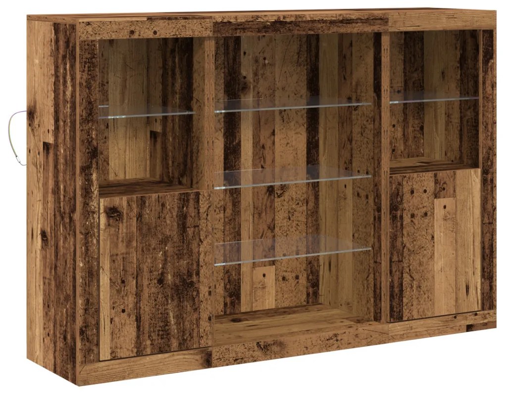 Büféasztal LED világítással Régi fa 142.5x37x100 cm Mérnöki fa
