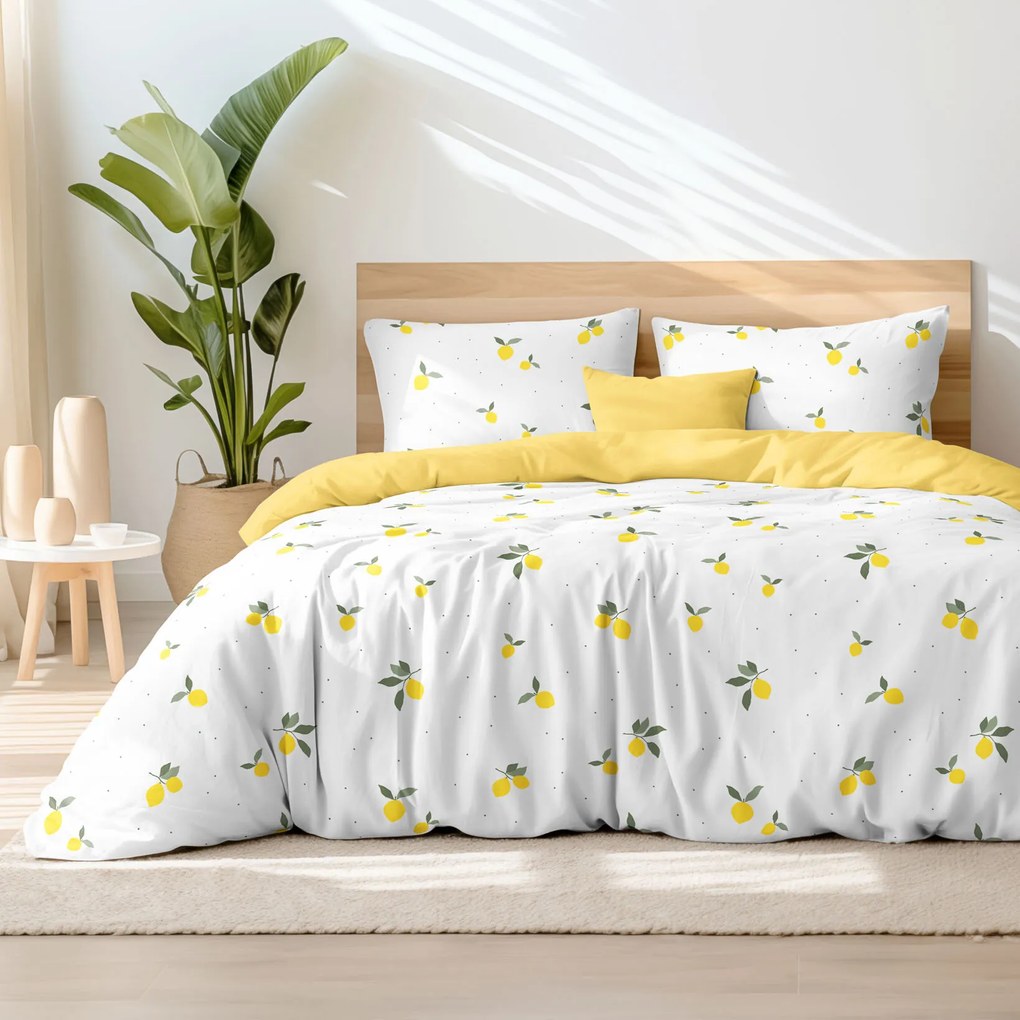 Goldea pamut ágyneműhuzat duo - citromok, sárga hátoldal 200 x 200 és 2db 70 x 90 cm