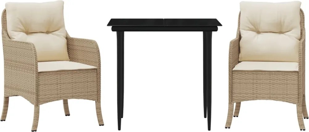 vidaXL 3 részes bézs polyrattan kerti étkezőgarnitúra párnákkal