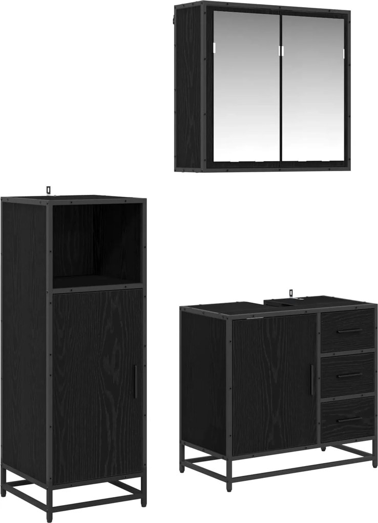vidaXL Fürdőszoba bútor szett fiókkal 3 pcs Fekete tölgy Faanyag