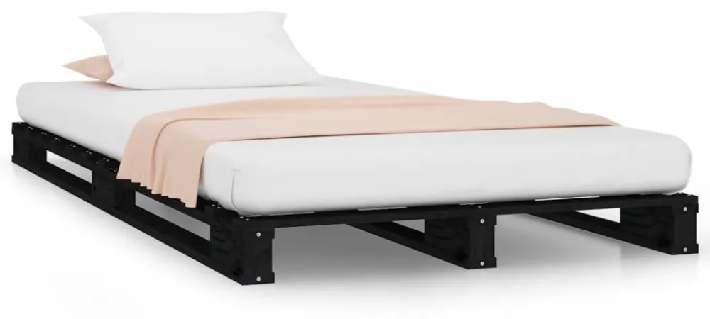 fekete tömör fenyőfa raklapágy 75 x 190 cm (Small Single)