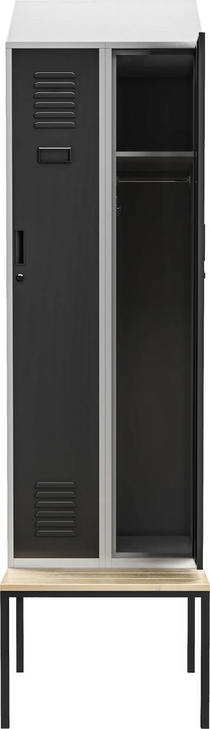 Fém öltözőszekrény paddal és tetővel KACPER II PRO, 600 x 2295 x 850 mm, szürke-antracit