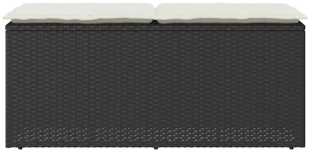 Fekete polyrattan kerti pad párnával 110x40x44 cm