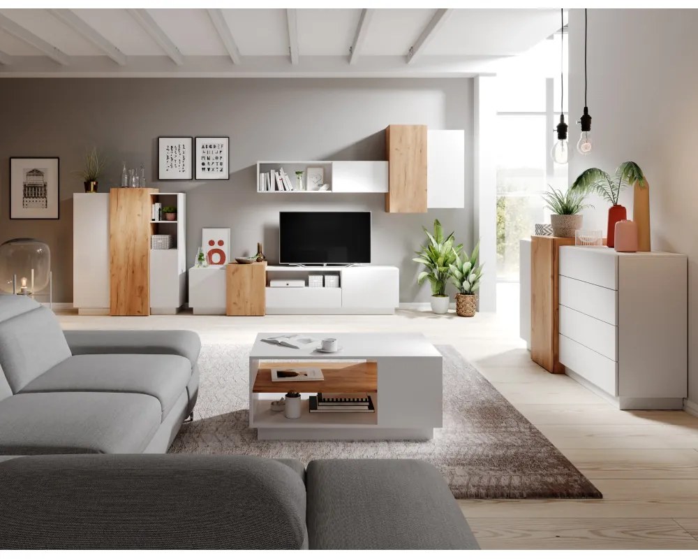 Nappali fal, fehér/tölgy craft arany, TRIO