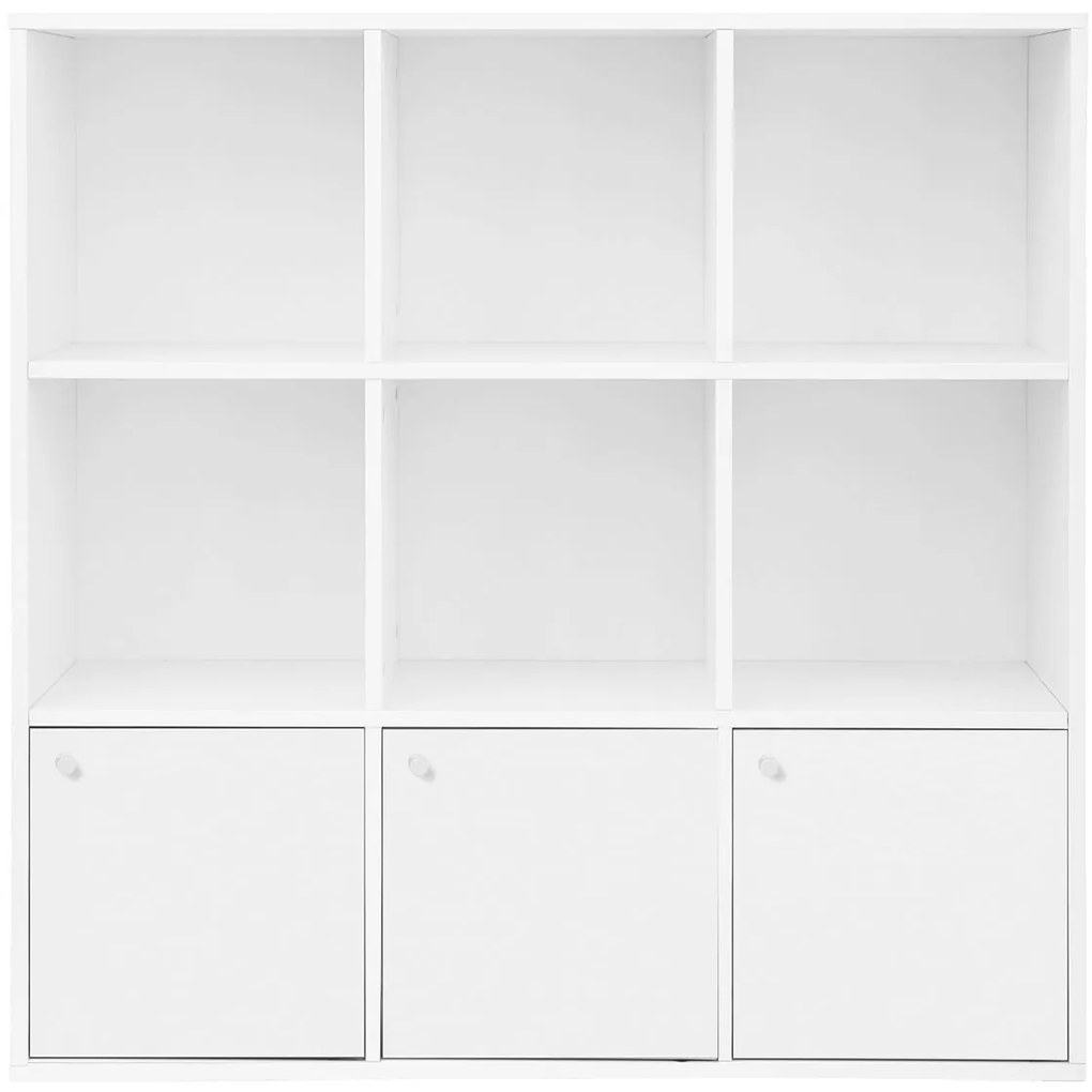 Könyvespolc, szabadon álló polc, 97,5 x 97,5 x 30 cm, fehér
