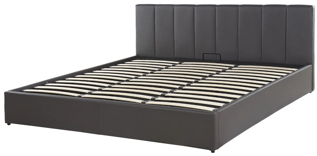 Szürke műbőr ágyneműtartós franciaágy 180 x 200 cm DREUX Beliani