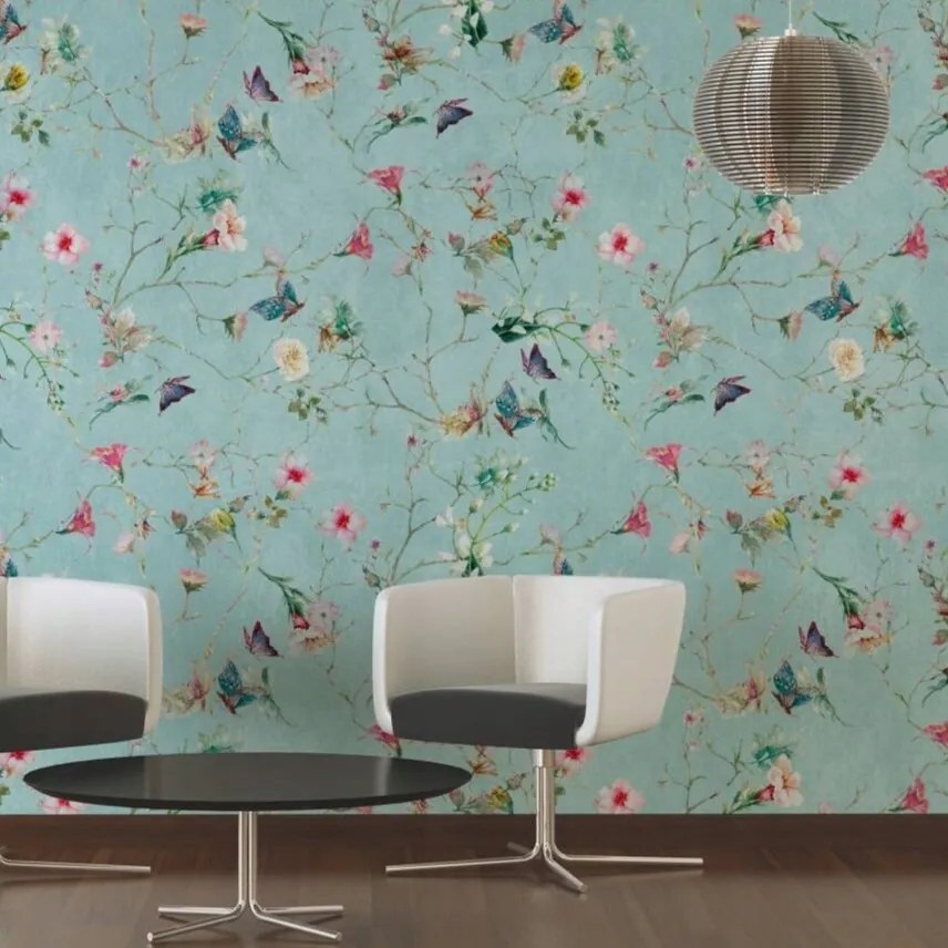 Fali fotótapéta Növényi minta Virágok Ágak Pillangók a Flizelinen