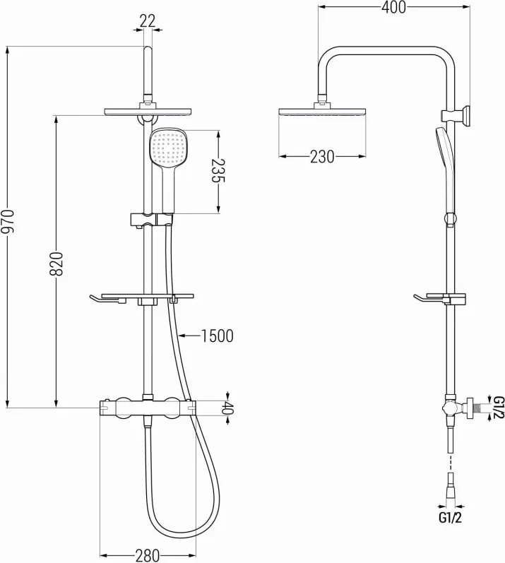 Mexen KT33 fali zuhanykészlet termosztatikus csappal, króm - 771503393-00