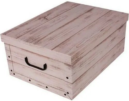 Tárolódoboz fedéllel Wood, fehér, 51 x 37 x 24 cm