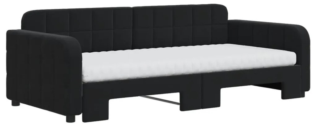 fekete kihúzható bársony heverő matracokkal 90 x 190 cm