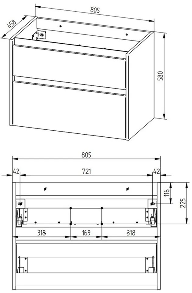 Mereo Mereo, Opto, fürdőszoba szekrény 81 cm, fehér-tölgy riviéra, MER-CN931S