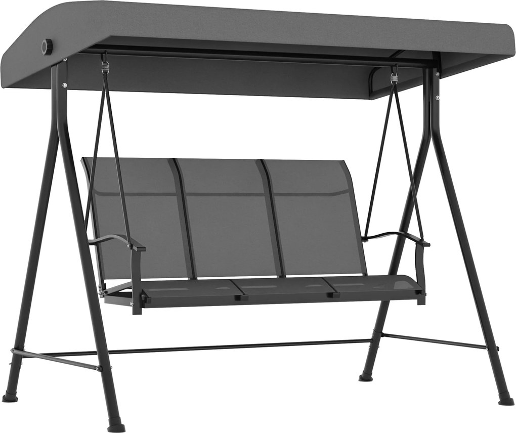Outsunny Hollywood Swing 3-Személyes Hinta, Állítható Napernyővel, Karfás Hintaágy, 240 kg Teherbírás, Fém, Textil, Sötétszürke, 195 x 118 x 170 cm |