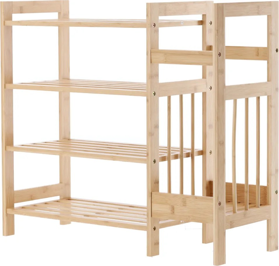 4 szintes bambusz polc kiegészítő oldalsó polccal 73,5 x 28 x 66 cm