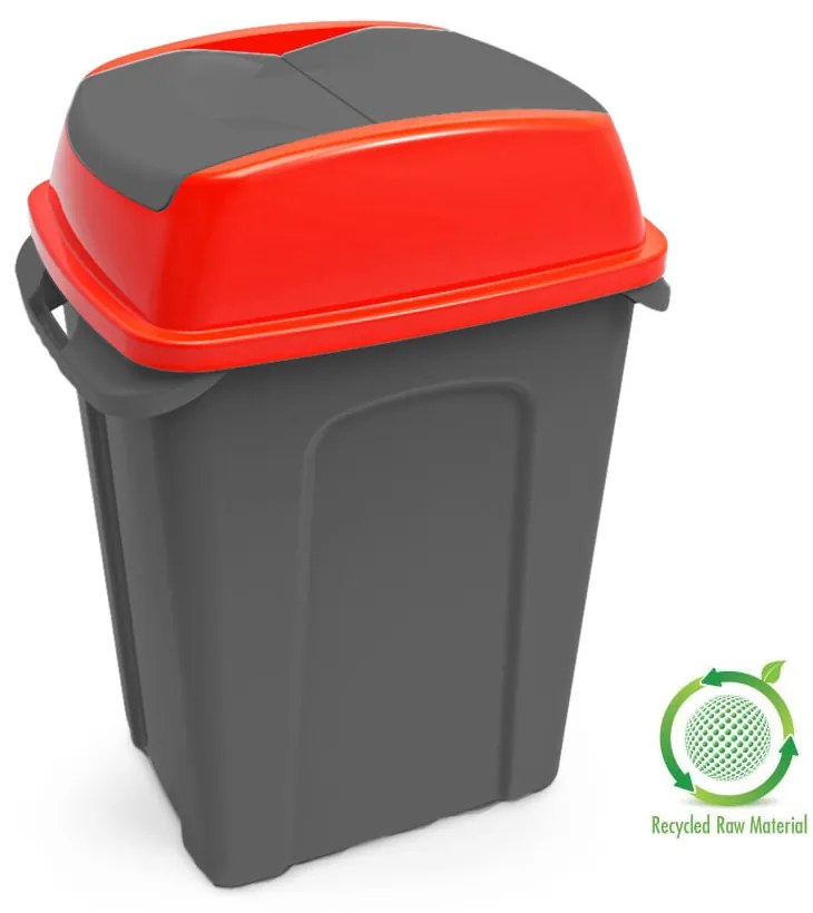 Planet Hippo Billenős Szelektív hulladékgyűjtő szemetes, műanyag, antracit/piros, 50L