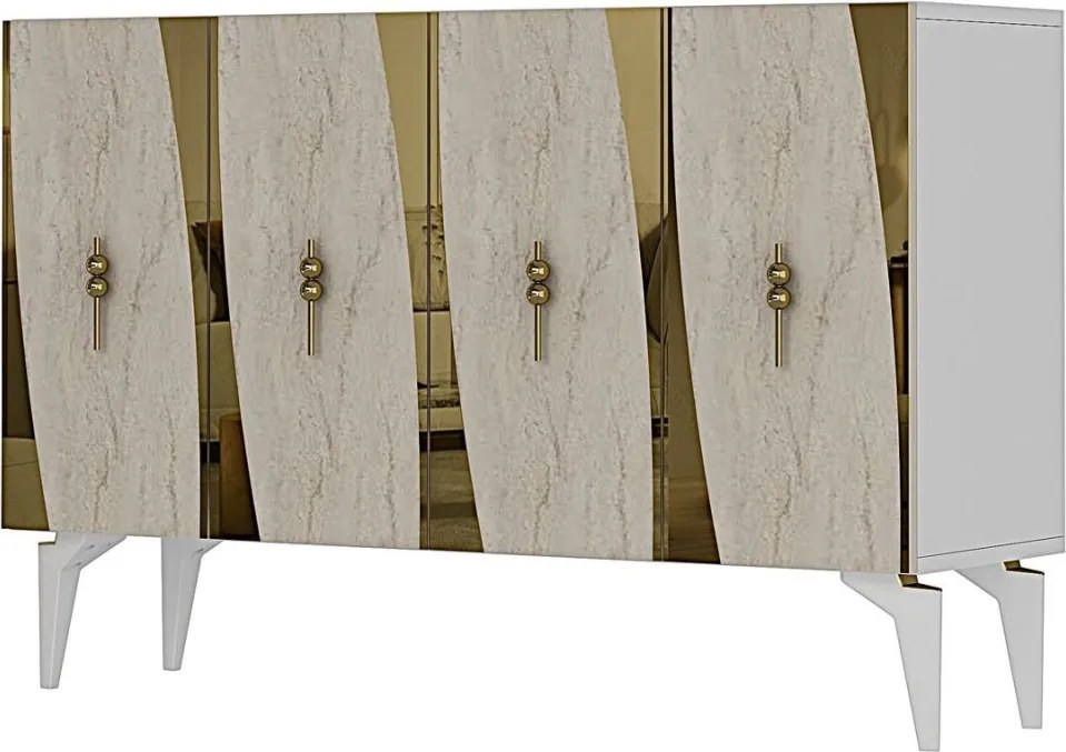 Elips 120 - White, Travertine, Silver