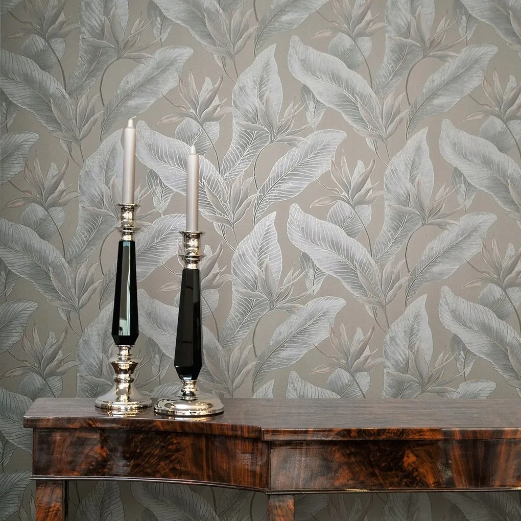 Bézs Tapéta A Nappaliba Nagy Levelek Növényi Mintás Tapéta