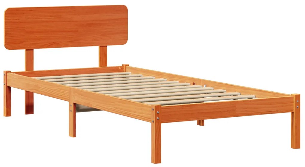 Ágykeret fejtámlával Gyantázott barna 90x200 cm Tömör fenyőfa
