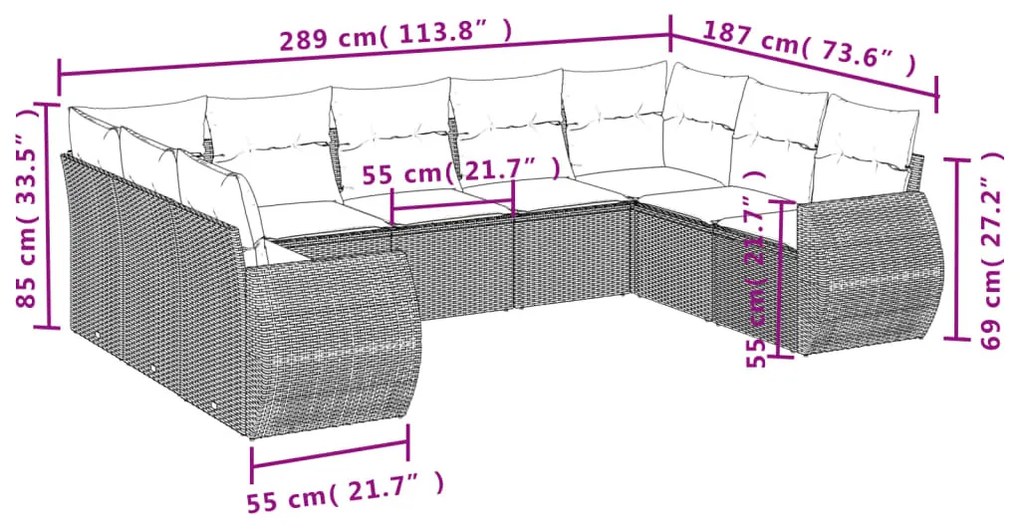 9-részes barna polyrattan kerti ülőgarnitúra párnákkal