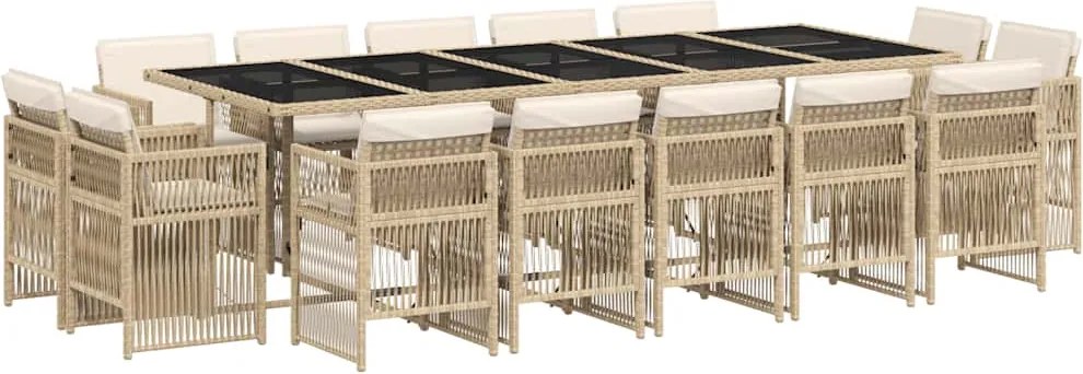 vidaXL 15 részes bézs polyrattan kerti étkezőgarnitúra párnákkal