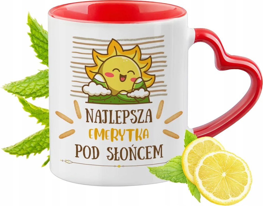 Piros bögre szív alakú füllel nyugdíjasoknak Ajándék