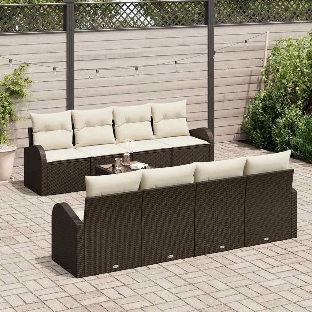 Kerti Kanapé Szett 7 pcs Barna és Beige 55 x 55 x 37 cm