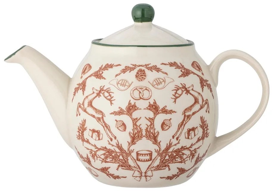 Krémszínű agyagkerámia teáskanna karácsonyi mintával 900 ml Beth – Bloomingville