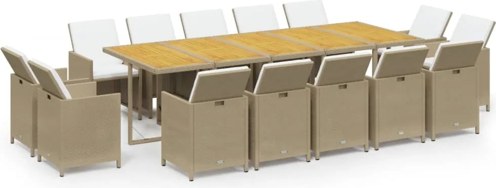 vidaXL 15 részes bézs polyrattan kerti étkezőgarnitúra párnákkal