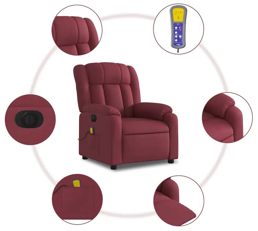 vidaXL bordó szövet elektromos dönthető masszázsfotel
