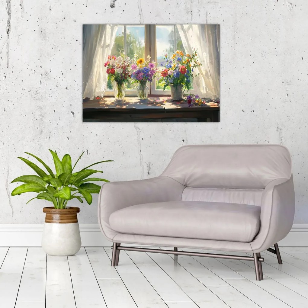 Üveg kép - Csokor az ablaknál (70x50 cm)