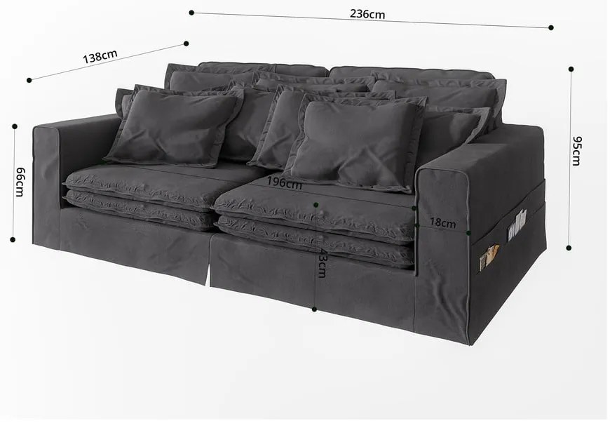 Antracitszürke kanapé 236 cm Nora – Ropez