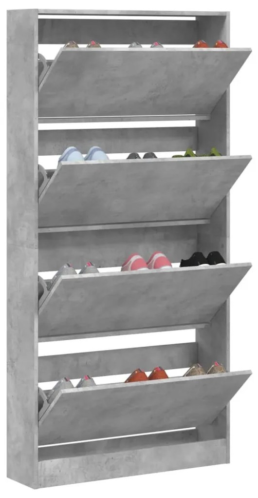 betonszürke cipőszekrény 4 kihajtható fiókkal 80x21x163,5 cm