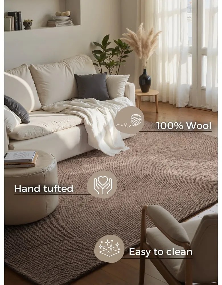 Szürkésbarna kézi szövésű gyapjú szőnyeg 120x180 cm Calmio – Hanse Home