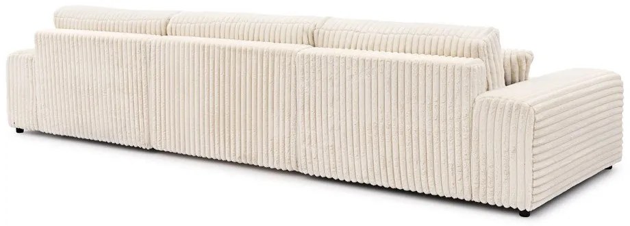 Krémszínű kordbársony kinyitható-tárolóhelyes sarokkanapé (U alakú) Sarina – Ropez