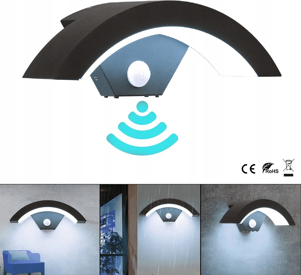 18W Kültéri Led Fali Lámpa Bejárati Ajtó Felett mozgásérzékelővel