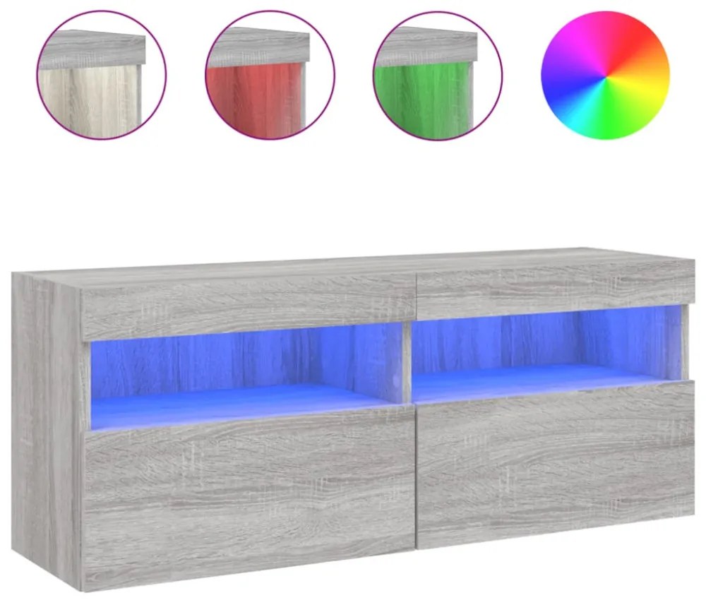 szürke sonoma színű fali TV-szekrény LED-del 100x30x40 cm