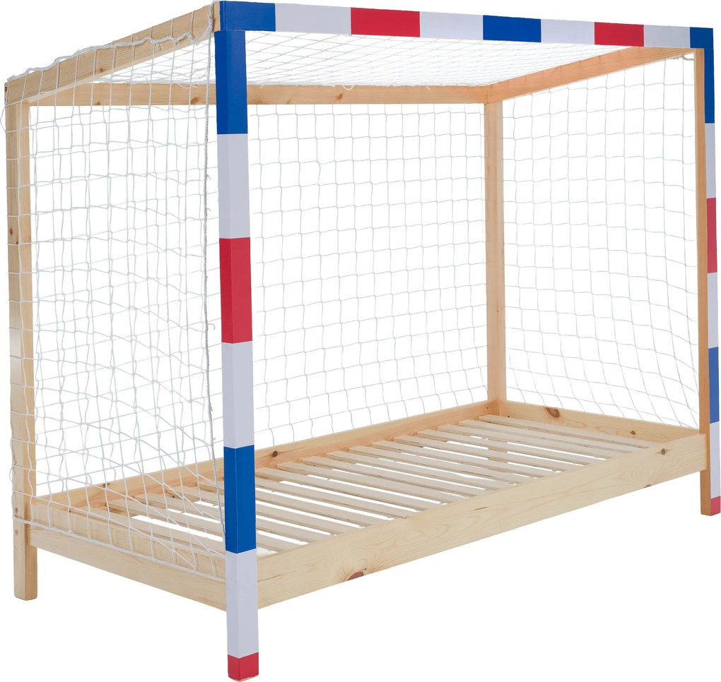 Montessori ágy, természetes/fehér/kék/piros, 90x200, FUTAL