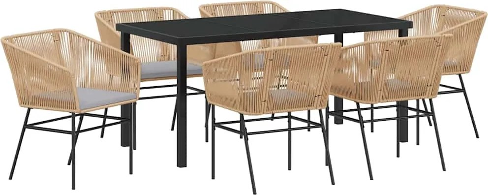 vidaXL Kert étkező szett párnával 7 pcs Barna Porszórt acél