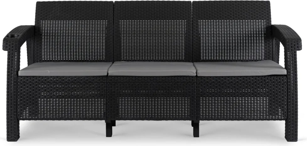 Kerti kanapé fekete színben, technorattan kivitelben FLINT