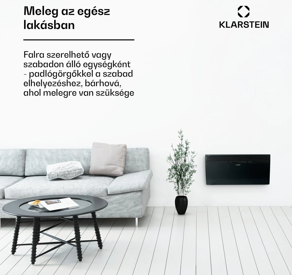 Klarstein Hot Spot Slimcurve, konvektor, fűtőtest, 80 x 40 cm, 40 m², 2000 W, 5 - 40 °C, IP24, fekete