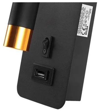Fali spotlámpa USB töltővel 1xG9/35W/230V fekete/arany