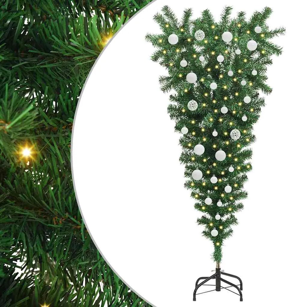 Felfordított Műfenyő Előre Bekapcsolt Karácsonyfával és Gömbökkel