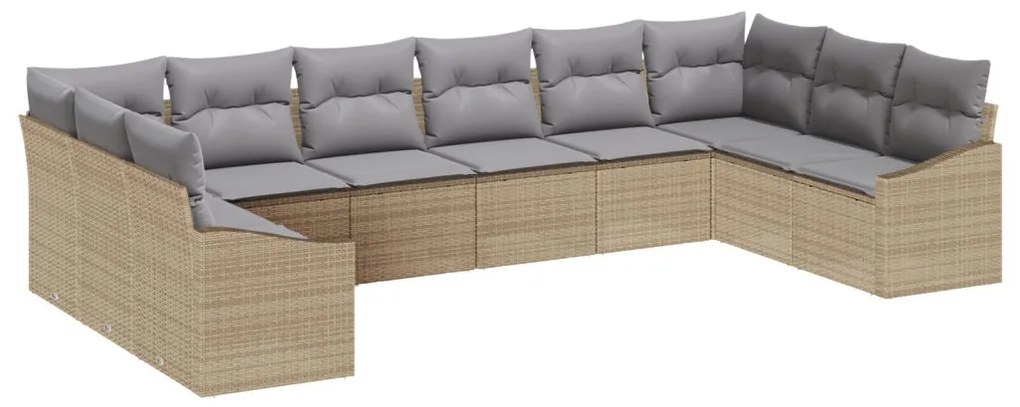 Kerti Kanapé Szett 10 darab Szürke, Természetes Rattan, Poliészter
