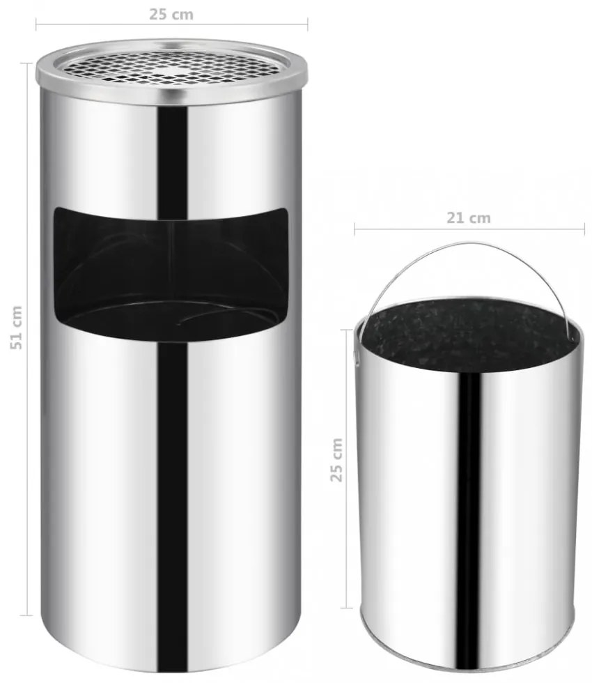 rozsdamentes acél fali szemeteskuka hamutartóval 26 liter