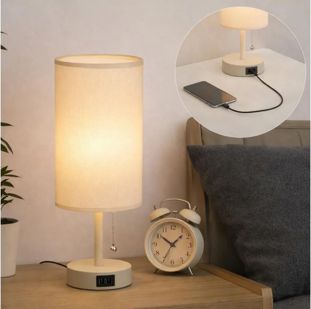 Brilagi - Asztali lámpa USB-porttal TABLON 1xE27/25W/230V bézs/krémszínű
